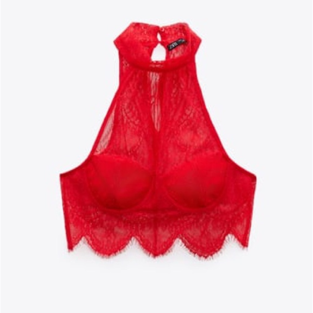 Zara red lace halter crop top